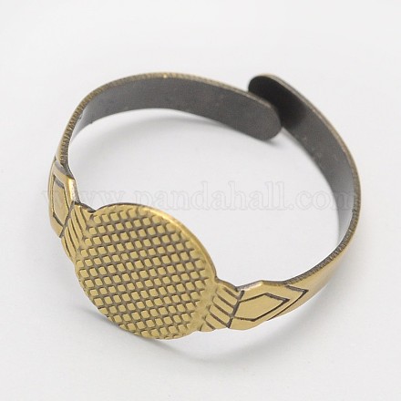 Cuff Brushed Antique Bronze Eco-Friendly Brass Pad Ring Setting Components KK-M164-02AB-NR-1