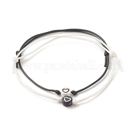 2 pièces 2 couleurs plates rondes avec ensemble de bracelets en cordon perlé coeur BJEW-JB07647-1