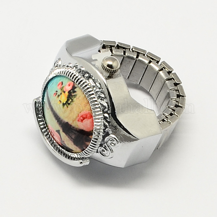 Platinum Тон железа кольцо простирания кварцевые часы RJEW-R119-08N-1