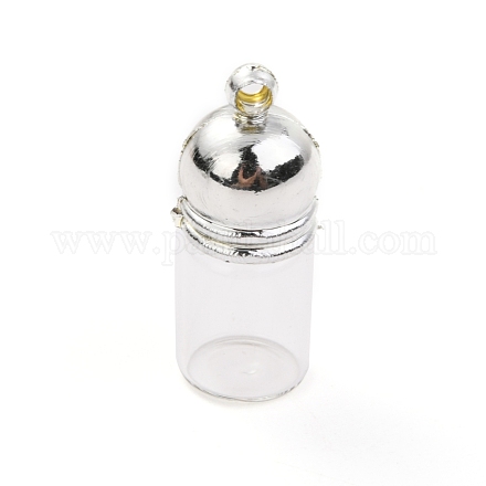 ガラスボトルペンダント  プラスチック製キャップ付き  開閉可能な香水瓶  詰め替え可能なボトル  透明  29mm  穴：2.5mm GLAA-H105-14B-1