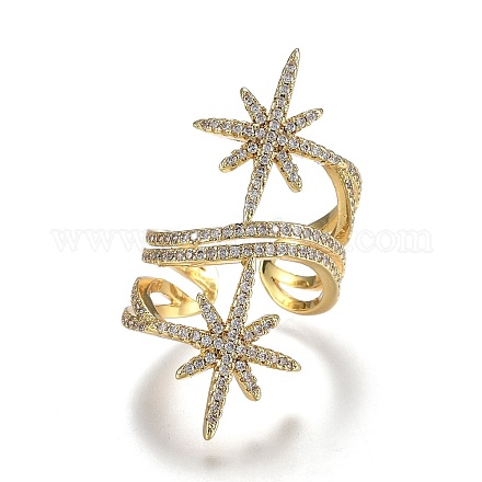 Adjustable Brass Micro Pave Clear Cubic Zirconia Cuff Rings ZIRC-Z002-04G-1