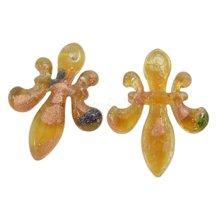 Pendentifs fleur-de-lis en verre au chalumeau fait main de couleur chocolat X-DP489J-2-1