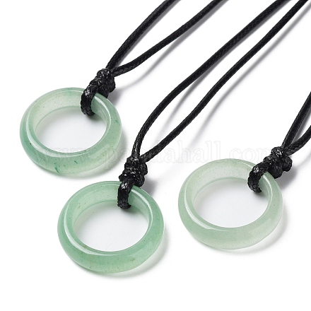 Natürliche grüne Aventurin-Ring-Anhänger-Halskette mit gewachsten Kordeln NJEW-R262-01B-09-1
