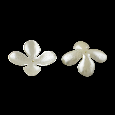 4-Petal Flower ABS Plastic Imitation Pearl Bead Caps OACR-R016-04-1