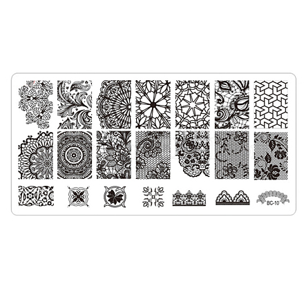 Spitze Blume Edelstahl Nail Art Stamping Platten MRMJ-L003-C10-1