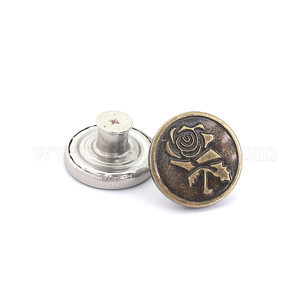 ジーンズ用合金ボタンピン  航海ボタン  服飾材料  バラの丸  アンティーク黄金  20mm PURS-PW0009-01G-02AB-1