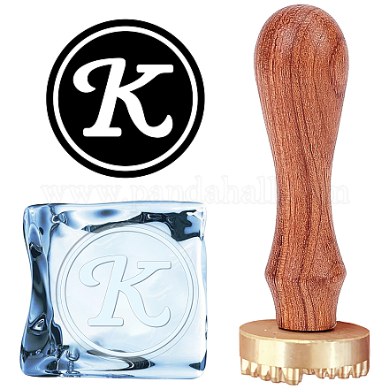 CRASPIRE Ice Cube Mould Initials K Ice Stamp Ice Drinking Making Tool Ice Cube Press Stamp Brass Stamp Head with Removable Wood Handle and Velvet Pouches for Whisky Cocktail Ice Drinks DIY-CP0008-07K-1