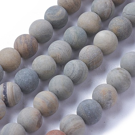 Chapelets de perles de feuille d'argent en jaspe naturel G-F627-06-B-1