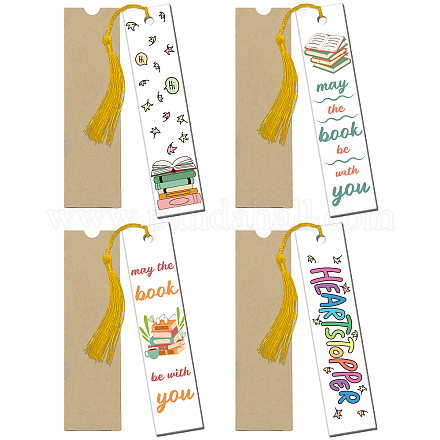 GLOBLELAND 4 Sets Colorful Text Clear Bookmark Inspirational Bookmark Reading Gifts Acrylic Book Marker Tags Reading Accessories for Book Lover Friend Adults Christmas Birthday Gifts DIY-GL0004-50B-1
