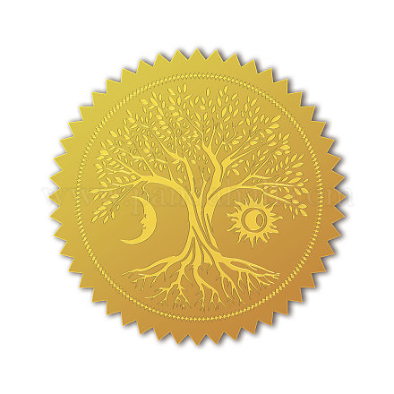 CHGCRAFT 100Pcs Tree of Life Gold Foil Certificate Seals Foil Embossed Stickers Self Adhesive Gold Foil Embossed Certificate Seals for Envelope Invitation Letter DIY-WH0211-384-1