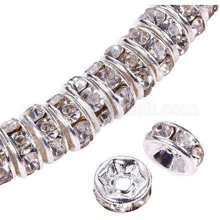PandaHall Elite 50pcs 6mm Grade A Brass Rhinestone Rondelle Spacer Beads Silver for Jewelry Making RB-PH0001-10S-1