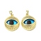 Brass Glass Pendants, Eye, Real 18K Gold Plated, 18x15x6mm, Hole: 2.4x4.3mm