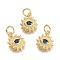 Brass Micro Pave Cubic Zirconia Pendants, with Jump Ring, Sun with Eye, Real 18K Gold Plated, Dark Blue, 12.5x10x2.7mm, Jump Rings: 5x0.8mm, Inner Diameter: 3mm