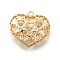 Brass with Cubic Zirconia Pendants, Hollow Heart Charms, Real 18K Gold Plated, 23x25x13mm, Hole: 2mm