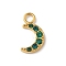 Ion Plating(IP) 304 Stainless Steel with Rhinestone Charms, Real 14K Gold Plated, Moon Charm, Emerald, 13.5x7.5x2mm, Hole: 2.5mm