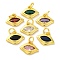 Rack Plating Brass Micro Pave Cubic Zirconia Charms, Long-Lasting Plated, Cadmium Free & Lead Free, Real 18K Gold Plated, Horse Eye Charms, Mixed Color, 10x13x2.5mm, Hole: 3.5mm