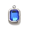 304 Stainless Steel Glass Pendants, Rectangle Charms, Stainless Steel Color, Blue, 13.5x9x5mm, Hole: 1.4mm
