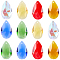12Pcs Glass Pendants, Faceted, Drop, Mixed Color, 37.5x22x12mm, Hole: 1mm