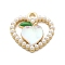 Alloy Pendants, with Lampwork and Imitation Pearls, Heart with Peach Charms, Clear, 16x16.5x4.5mm, Hole: 1.6mm