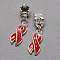 Alloy Enamel European Dangle Charms, Large Hole Pendants, Awareness Ribbon, Silver, Red, 30mm, Hole: 5mm