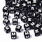 Opaque Acrylic Beads, Horizontal Hole, Alphabet Style, Cube, Black & White, Letter.M, 5x5x5mm, Hole: 2mm, about 5000pcs/500g