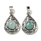Natural Amazonite Pendants, Rack Plating Brass Hollow Teardrop Charms, Cadmium Free & Lead Free, Platinum, 29.5x19.5x7.5mm, Hole: 7.5x5mm