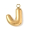 304 Stainless Steel Initial Pendants, Ion Plating(IP), Real 18K Gold Plated, Letter J, 16~18x6~18x3mm, Hole: 1.8mm