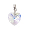 10Pcs Electroplate Brass Glass Pendants, Heart, Platinum, 19x14x7mm, Hole: 5x4mm, 10pcs/set