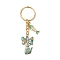 Alloy Enamel Cat Keychain, with Iron Ring, Fish Bone, Golden, Green, 82mm