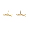 Brass Stud Earring Findings, with Horizontal Loops, Bowknot, Real 18K Gold Plated, 4.3x13.5mm, Hole: 1mm, Pin: 0.7mm