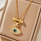 Elegant Vintage Brass Pave Colorful Shiny Cubic Zirconia Eye Pendant Necklaces for Women, Golden, 15.75 inch(40cm)