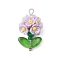 Glass Seed Beaded Flower Pendants, with Resin & Brass Finding, Lilac, 25x14x13mm, Hole: 3x2.5mm