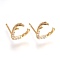 Brass Stud Earrings, with Rhinestone, Sprout, Nickel Free, Clear, Real 18K Gold Plated, 9x9x1.5mm, Pin: 0.7mm