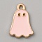 Halloween Alloy Enamel Pendants, Light Gold, Ghost Charm, Pink, 14x9.5x1.5mm, Hole: 1.2mm