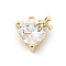 Brass Micro Pave Cubic Zirconia Pendants, Cadmium Free & Nickel Free & Lead Free, Heart Charms, Real 14K Gold Plated, 13.5x13x7.5mm, Hole: 1.4mm