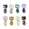8Pcs Electroplate Glass Pendants, Cat, with Golden 304 Stainless Steel Flat Head Pins, Mixed Color, 35x14x10mm, Hole: 2.5x3mm, 8pcs/set