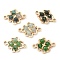 5Pcs 5 Styles Natural Moss Agate & Dyed TaiWan Jade & Green Aventurinee & Ruby in Zoisite & Synthetic Green Goldstone Connector Faceted Round Links, 201 Stainless Steel Clover Connector Charms, Golden, 11x16.5x3.5~4mm, Hole: 1.5mm, 1pc/style