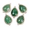 Natural Green Strawberry Quartz Faceted Teardrop Links, Rack Plating Brass Micro Pave Clear Cubic Zirconia Connector Charms, Golden, 26x16.5x6mm, Hole: 1.6mm and 1.4mm