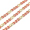 Brass Figaro Chains, with Enamel, Lead Free & Cadmium Free, Long-Lasting Plated, Rack Plating, Soldered, with Spool, Real 18K Gold Plated, Cerise, 3mm