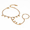 Stainless Steel Cable Chain Finger Ring Bracelets, Flat Round Charm Ring Bracelets for Women, with Glass, Real 18K Gold Plated, 3-3/8 inch(8.5cm) long, Inner Diameter: 6-1/2 inch(16.5cm), ring: 80mm Inner Diameter