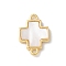 Natural White Shell Connector Charms, with Brass Findings, Cross, Real 18K Gold Plated, 18x12.5x2mm, Hole: 1.6mm