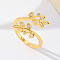 Brass Micro Pave Cubic Zirconia Cuff Rings for Women, Leaf, Golden, 15.4x12.4mm, Inner Diameter: 16mm~18mm