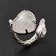 Natural Quartz Crystal Heart with Snake Open Cuff Ring RJEW-P082-02P-24-5