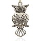 Antique Silver Alloy Rhinestone Hollow Owl Pendants for Halloween Jewelry PALLOY-J203-06AS-2