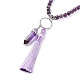 Natural Amethyst Bullet & Tassel Pendant Necklace with Mixed Gemstone Beaded Chains NJEW-E585-02C-4