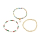 3 pièces 3 bracelets extensibles en graines de verre de style sertis d'alliage père noël pour les femmes BJEW-JB08204-4