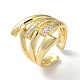Rack Plating Brass with Clear Cubic Zirconia Open Cuff Rings RJEW-M158-03G-1