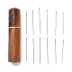 12 個の亜鉛メッキ鉄セルフスレッディング手縫い針  高齢の盲人のための簡単な糸の大きな目の針  コラム木製収納ボックス付き  プラチナ  82x18mm TOOL-NH0001-02C-2
