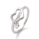 Corazón de rhinestone de cristal con anillo de dedo de flecha, 304 joyería de acero inoxidable para mujer., color acero inoxidable, nosotros tamaño 7 (17.3 mm)