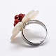 Latón blanco perla anillos de dedo cáscara de platino flor RJEW-E022-R07-3
